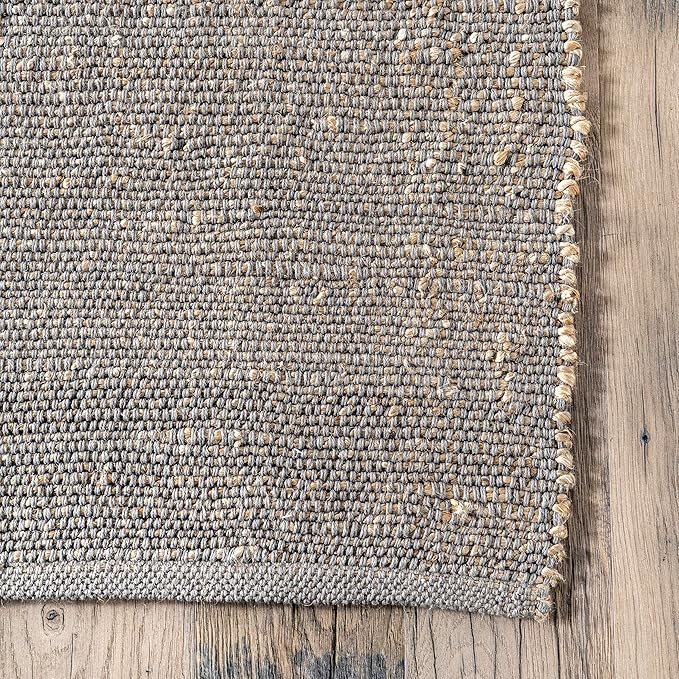 Nuloom Elfriede Handmade, Grey/Ivory, 6' Round, Jute & Cotton, Textured and Earthy, High Traffic, Stain Resistant, Easy Clean, Durable Area Rug for Bedroom, Living Room, Dining, Entryway