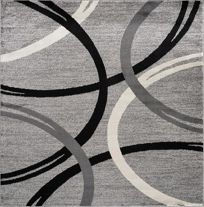 Rugshop Wavy Circles Design Square Rug, Non-Shedding Carpet for Living Room, Bedroom, or Dining Room, Gray, 6'6" x 6'6"