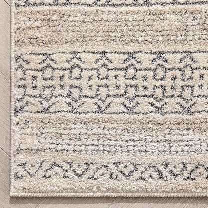 Well Woven Francesca Beige Tribal Geometric Distressed High-Lo Pile (2'7" x 9'10") Runner Rug