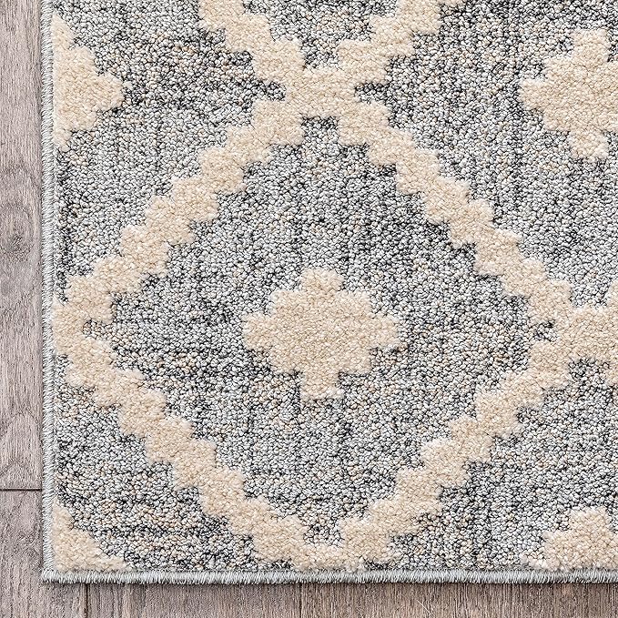 Well Woven Custom Size Hallway Stair Runner - Choose Your Length - Ainsley Grey Diamond Trellis Geometric Tribal - 31 Inches Wide x 19 Feet Long Runner (31" x 19' Runner) Rug