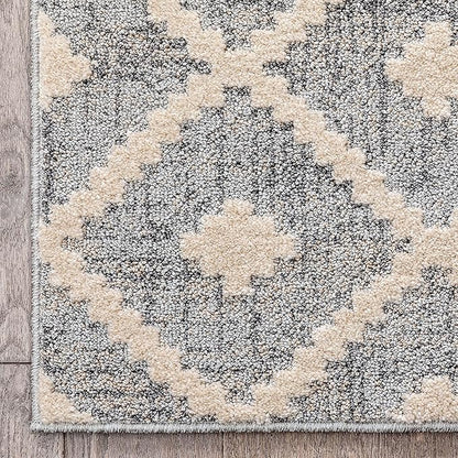Well Woven Custom Size Hallway Stair Runner - Choose Your Length - Ainsley Grey Diamond Trellis Geometric Tribal - 31 Inches Wide x 18 Feet Long Runner (31" x 18' Runner) Rug