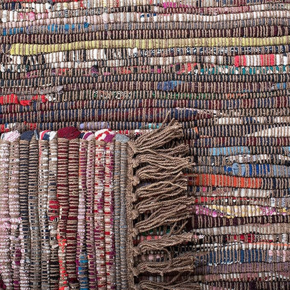 SAFAVIEH Rag Rug Collection Area Rug - 4' Square, Rust & Multi, Handmade Boho Stripe Cotton, Ideal for High Traffic Areas in Living Room, Bedroom (RAR121E)