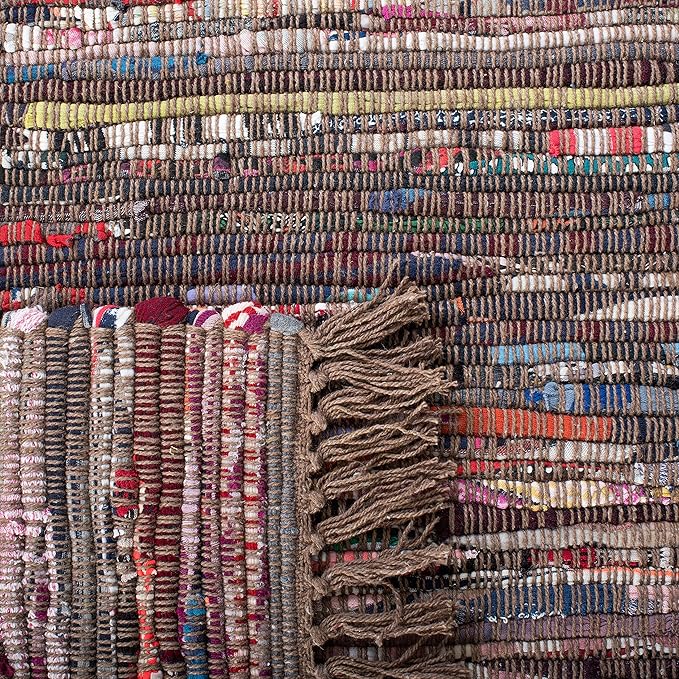 SAFAVIEH Rag Rug, Collection Area Rug - 5' Square, Rust & Multi, Handmade Boho Stripe Cotton, Ideal for High Traffic Areas in Living Room, Bedroom (RAR121E)