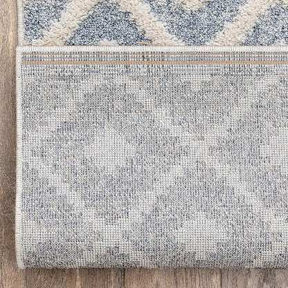Well Woven Custom Size Runner - Choose Your Length - Ainsley Blue Diamond Trellis Geometric Tribal - 31 Inches Wide x 21 Feet Long Runner (31" x 21' Runner) Rug