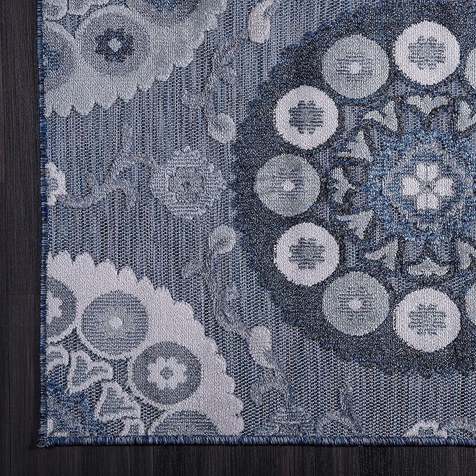 CAMILSON Runner Outdoor Rugs Oriental Retro Traditional Floral Medallion Area Rug 2x10 Non-Shedding Stain Resistant Indoor Carpet for Bathroom Hallway Kitchen Office (2 x 10 / Navy Blue)