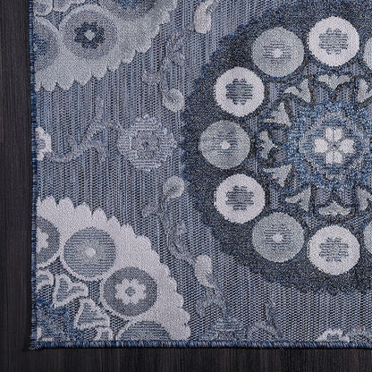 CAMILSON Runner Outdoor Rugs Oriental Retro Traditional Floral Medallion Area Rug 2x10 Non-Shedding Stain Resistant Indoor Carpet for Bathroom Hallway Kitchen Office (2 x 10 / Navy Blue)