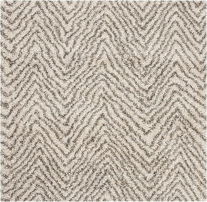 SAFAVIEH Hudson Shag Collection Area Rug - 3' Square, Ivory & Grey, Chevron Design, Non-Shedding & Easy Care, 2-inch Thick Ideal for High Traffic Areas in Living Room, Bedroom (SGH375A)