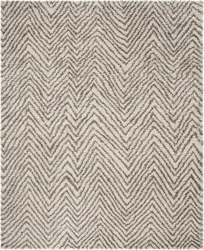 SAFAVIEH Area Rug 8x10 - Hudson Shag Collection - Large - Ivory & Grey, Chevron Pattern, Non-Shedding & Easy Cleaning, Ultra Plush Thick Pile, Ideal for Living Room, Bedroom, Dining Space (SGH375A)
