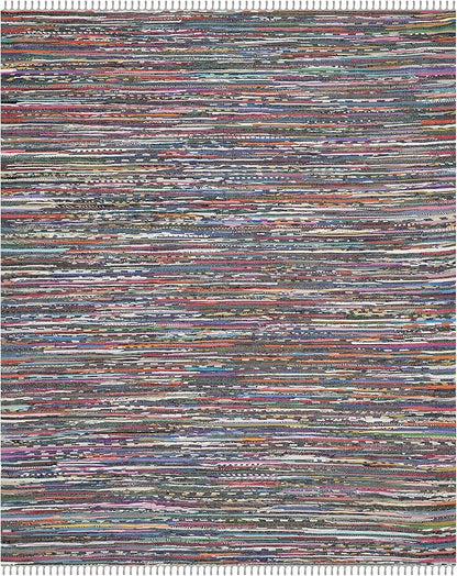 SAFAVIEH Rag Rug Collection Area Rug - 9' x 12', Grey & Multi, Handmade Boho Stripe Cotton, Ideal for High Traffic Areas in Living Room, Bedroom (RAR121M)