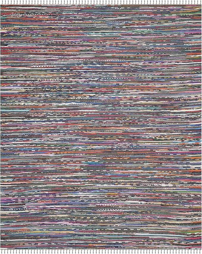 SAFAVIEH Rag Rug Collection Area Rug - 10' x 14', Grey & Multi, Handmade Boho Stripe Cotton, Ideal for High Traffic Areas in Living Room, Bedroom (RAR121M)