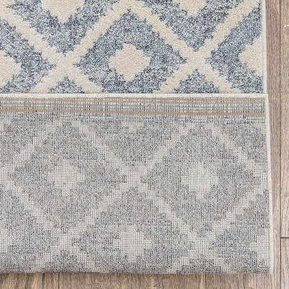 Well Woven Custom Size Hallway Stair Runner - Choose Your Length - Ainsley Blue Diamond Trellis Geometric Tribal - 31 Inches Wide x 95 Feet Long Runner (31" x 95' Runner) Rug