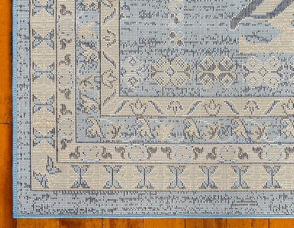 Unique Loom Taftan Collection Border Geometric Tribal Inspired Design Area Rug (9' 10 x 13' 0 Rectangular, Light Blue/ Gold)