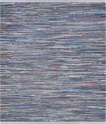 SAFAVIEH Rag Rug Collection Area Rug - 8' x 10', Purple & Multi, Handmade Boho Stripe Cotton, Ideal for High Traffic Areas in Living Room, Bedroom (RAR121D)